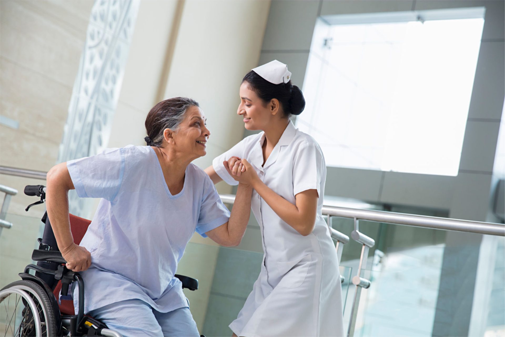 Caregiver interacting with a patient
